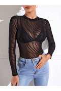Buy SHEIN BAE Lettuce Trim Glitter Sheer Mesh Top Without Bra in Pakistan