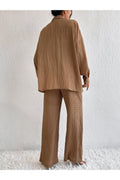 Buy Shein Solid Drop Shoulder Shirt & Wide Leg Pants - Small in Pakistan