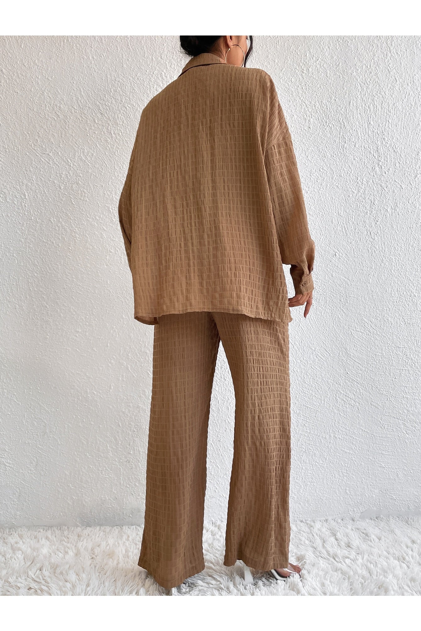 Buy Shein Solid Drop Shoulder Shirt & Wide Leg Pants - Small in Pakistan