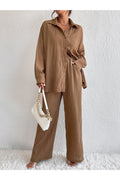 Buy Shein Solid Drop Shoulder Shirt & Wide Leg Pants - Small in Pakistan