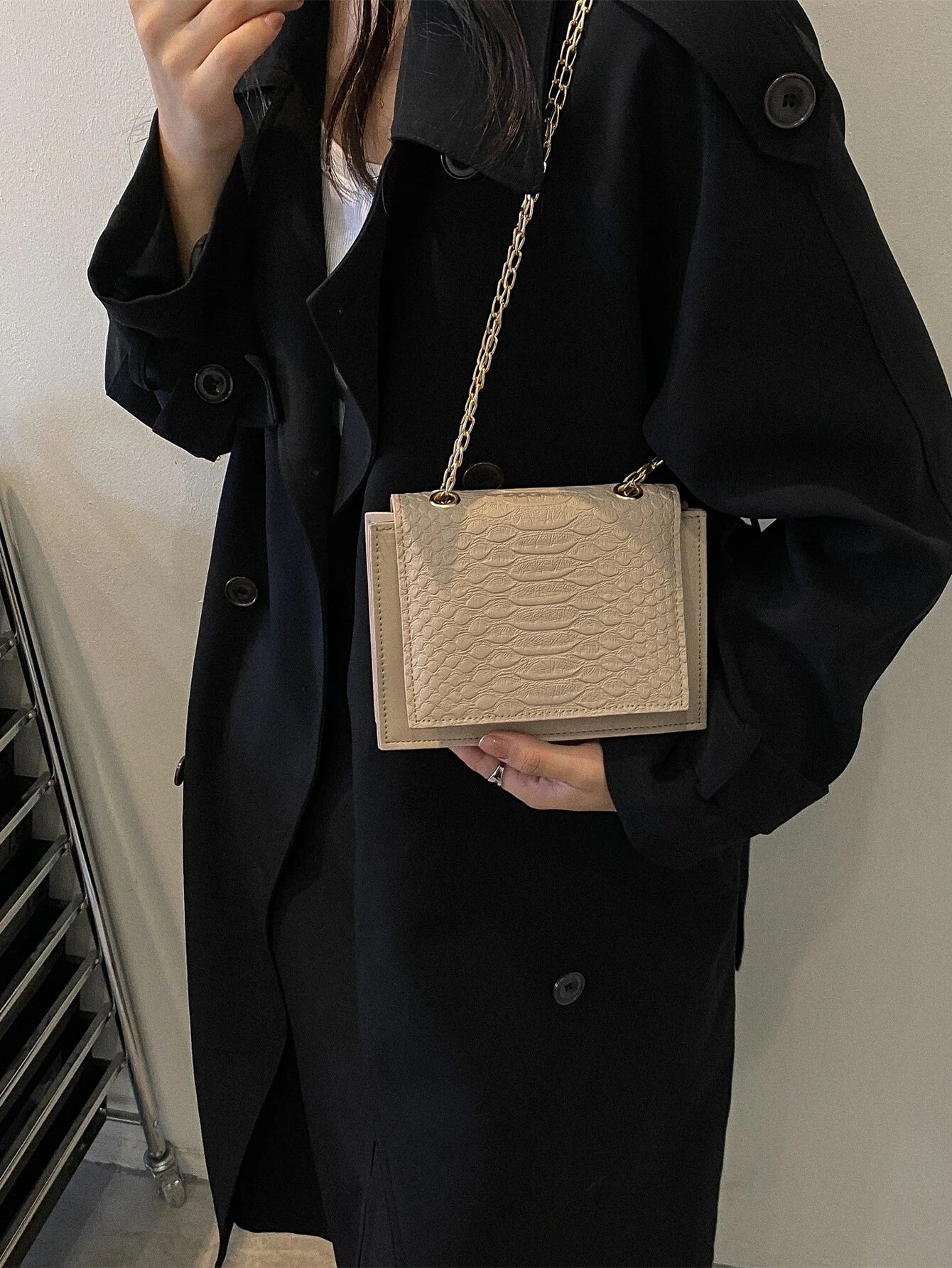Buy Shein Mini Snakeskin Embossed Chain Square Bag in Pakistan