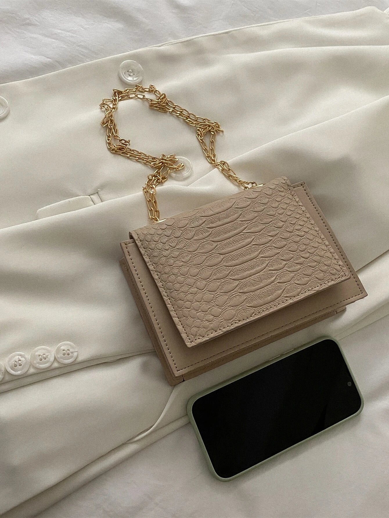 Buy Shein Mini Snakeskin Embossed Chain Square Bag in Pakistan