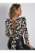 Buy Shein Allover Print Tie Back Gigot Sleeve Blouse - Small in Pakistan