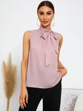 Buy Shein Emery Rose Solid Tie Neck Blouse in Pakistan
