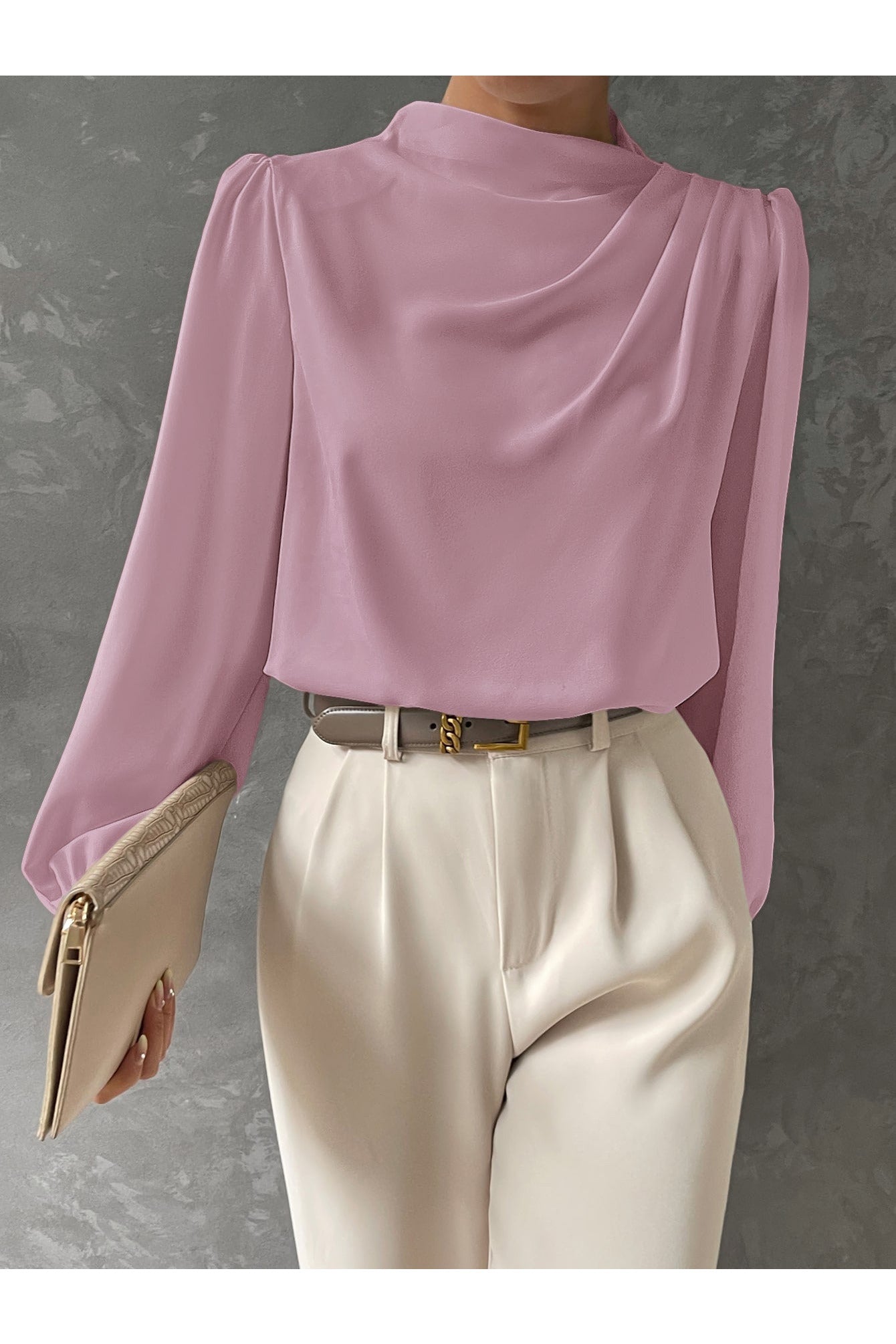 Buy Shein BIZwear Bishop Sleeve Draped Front Blouse - Small in Pakistan