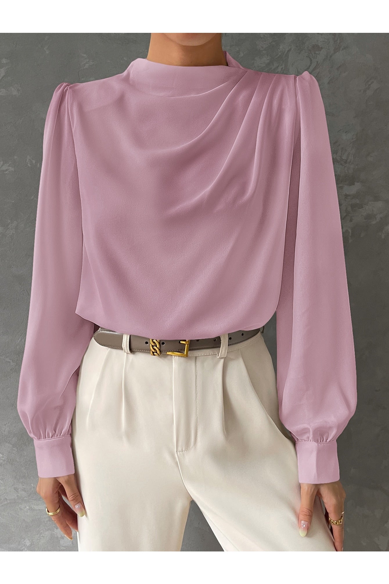 Buy Shein BIZwear Bishop Sleeve Draped Front Blouse - Small in Pakistan
