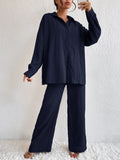 Buy Shein Solid Drop Shoulder Shirt & Wide Leg Pants in Pakistan