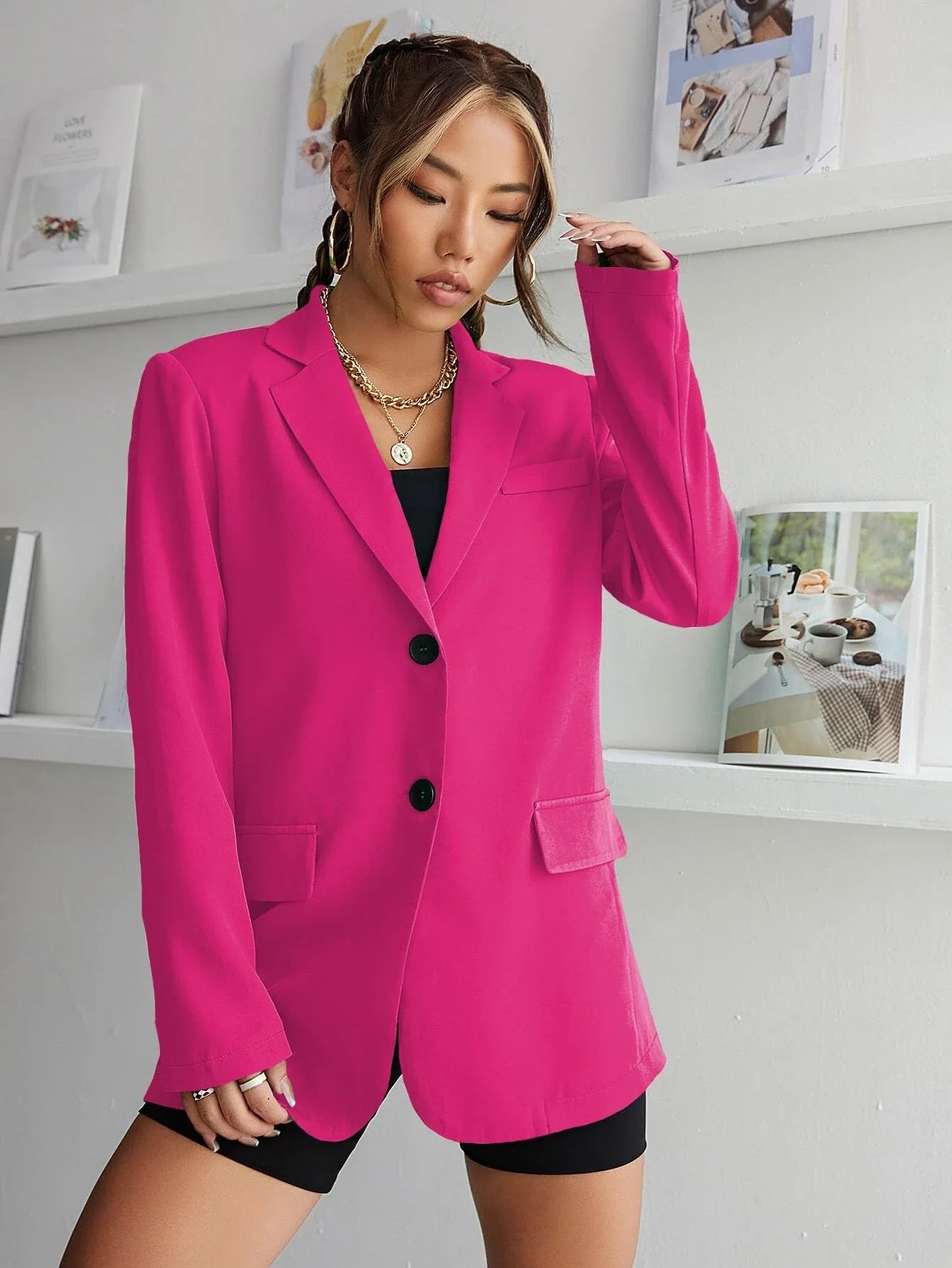 Buy Shein 1pc Lapel Collar Single Breasted Blazer in Pakistan