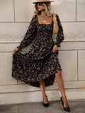 Buy Shein Allover Floral Print Square Neck Bishop Sleeve Dress in Pakistan