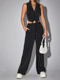 Buy Shein Icon Striped Lapel Collar Crop Waistcoat in Pakistan