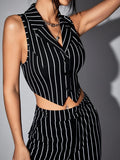 Buy Shein Icon Striped Lapel Collar Crop Waistcoat in Pakistan