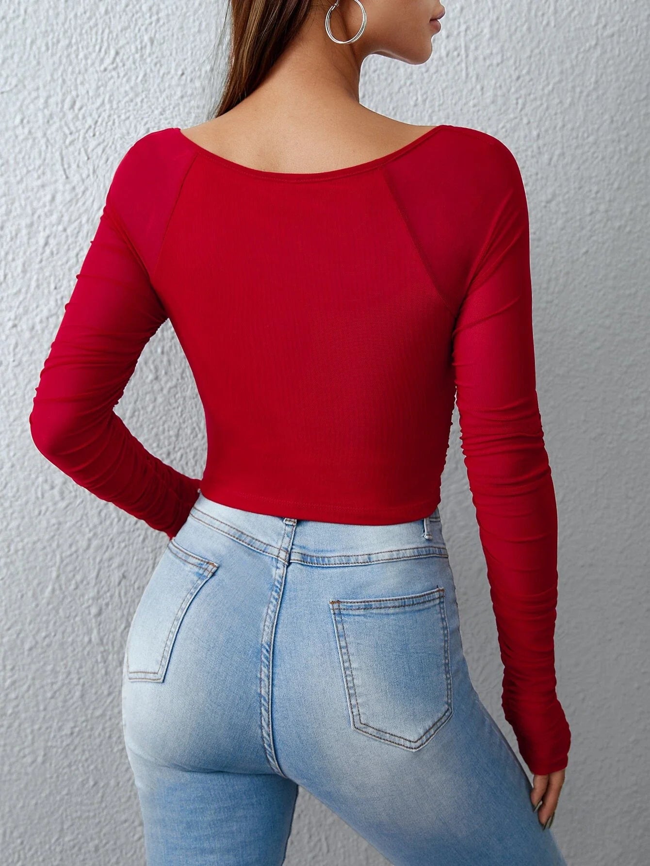 Buy Shein Unity Square Neck Ruched Mesh Top in Pakistan
