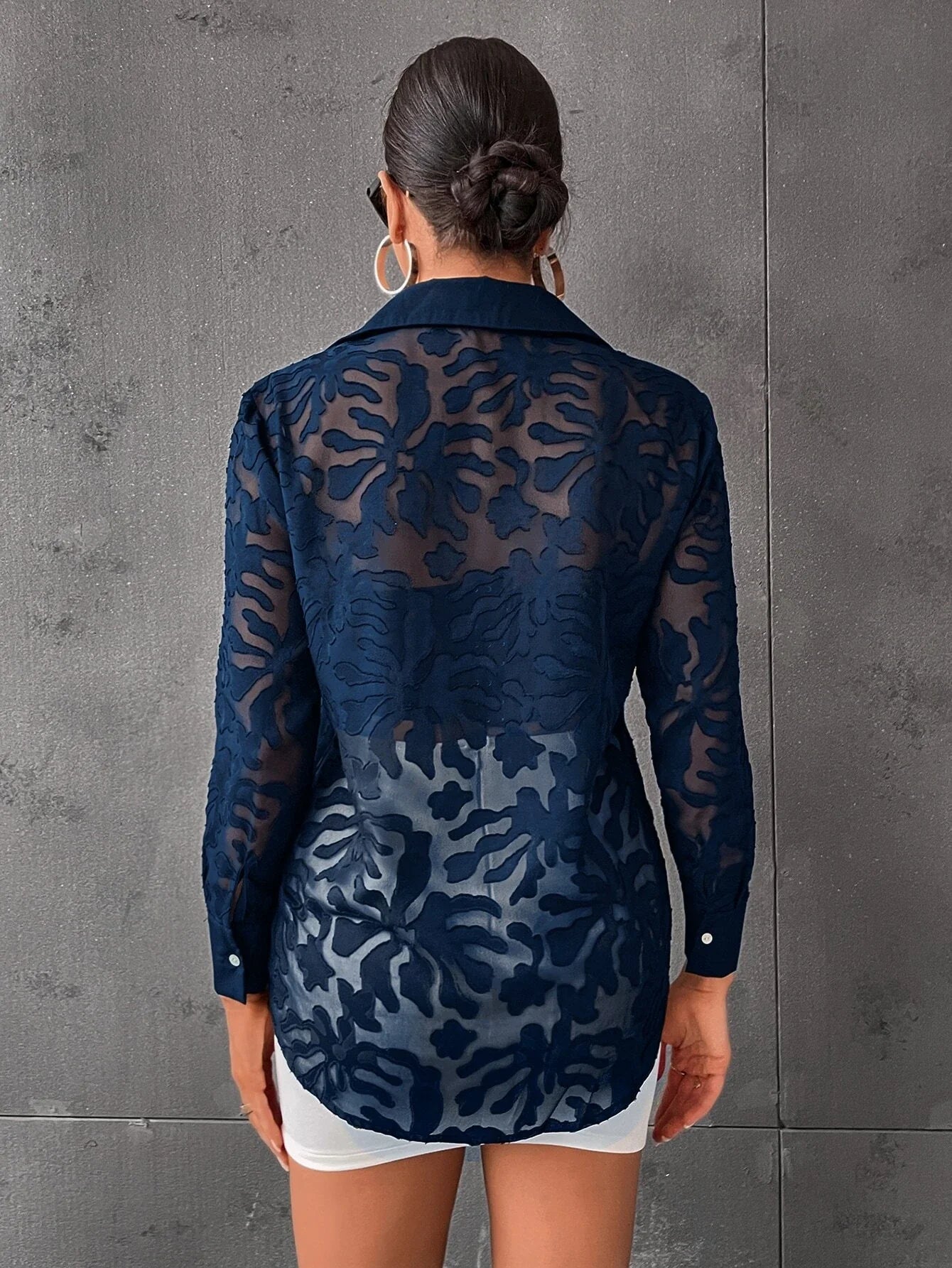 Buy Shein Button Front Sheer Shirt Without Bra in Pakistan