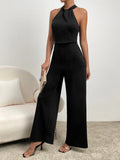 Buy Shein Zipper Back Halter Neck Wide Leg Jumpsuit in Pakistan