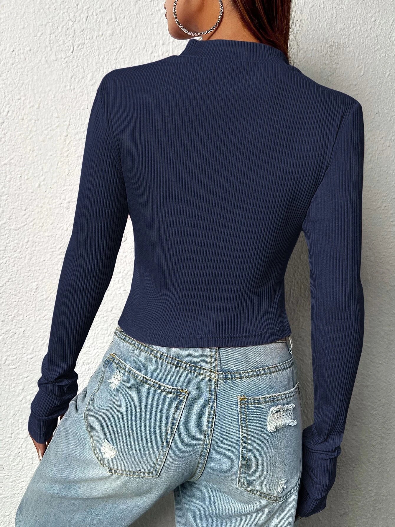 Buy Shein Unity Zip Front Thumb Hole Crop Tee in Pakistan