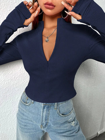 Buy Shein Unity Zip Front Thumb Hole Crop Tee in Pakistan