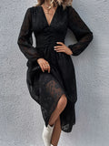 Buy Shein Jacquard Lantern Sleeve Button Front Dress in Pakistan