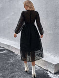 Buy Shein Jacquard Lantern Sleeve Button Front Dress in Pakistan