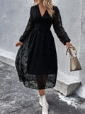 Buy Shein Jacquard Lantern Sleeve Button Front Dress in Pakistan