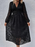 Buy Shein Jacquard Lantern Sleeve Button Front Dress in Pakistan
