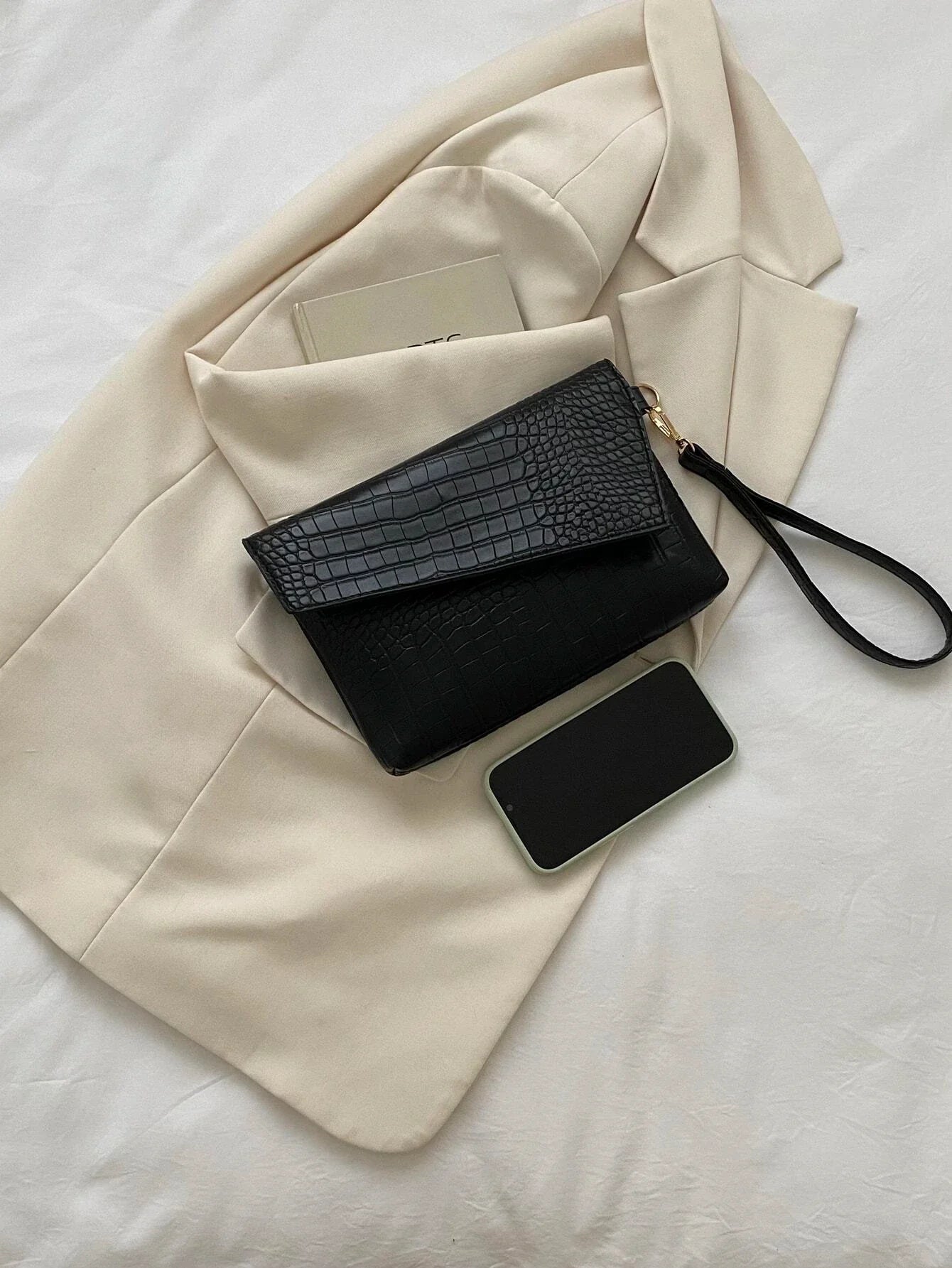 Buy Shein Crocodile Embossed Flap Square Bag With Wristlet in Pakistan