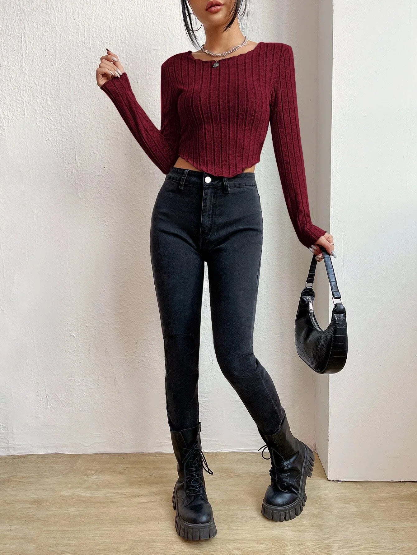Buy Shein Ezwear Asymmetrical Hem Crop Tee in Pakistan