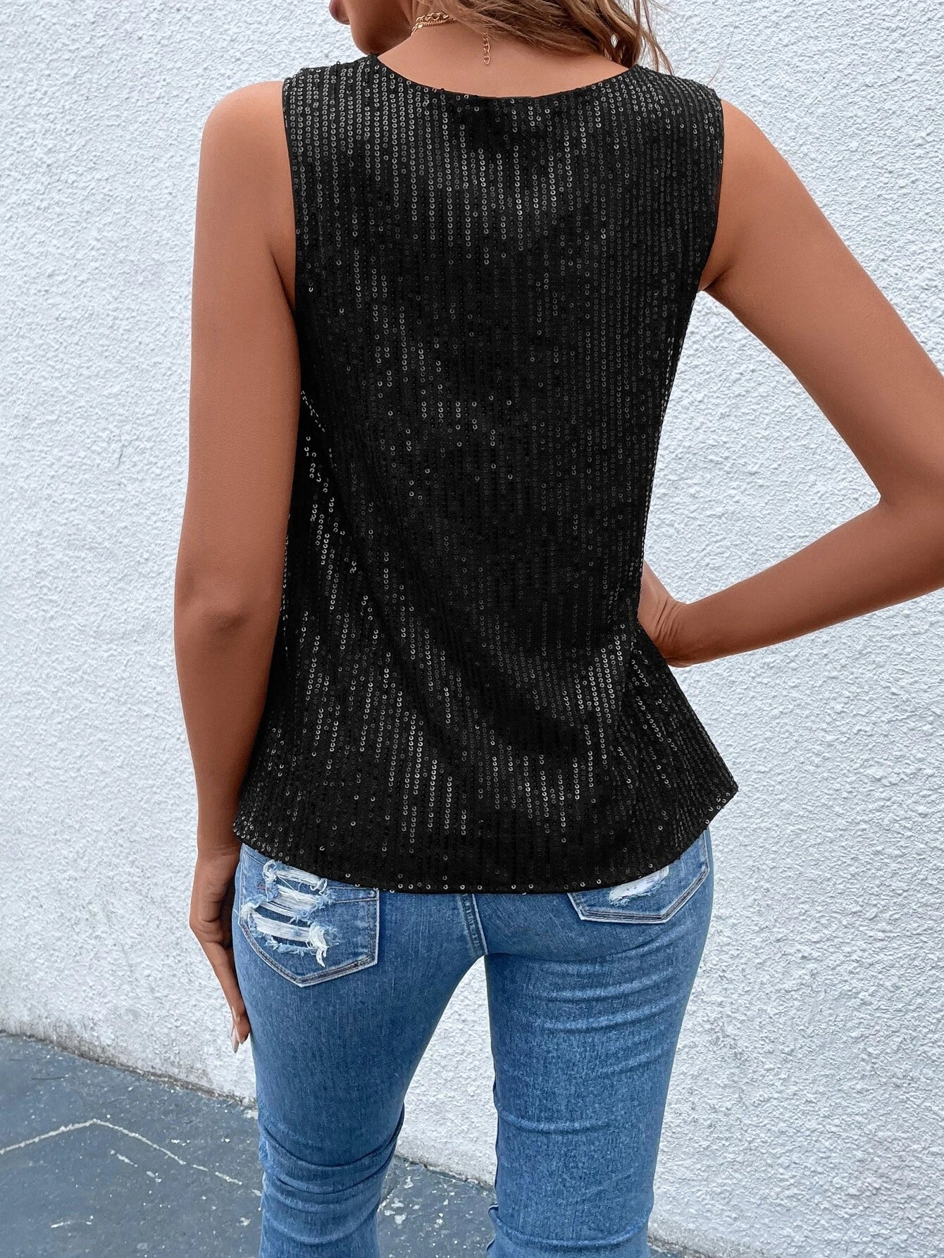 Buy Shein Draped Collar Sequin Blouse in Pakistan