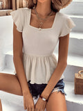Buy Shein Vcay Square Neck Butterfly Sleeve Peplum Waffle Knit Peplum Tee in Pakistan