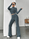 Buy Shein Ezwear Mock Neck Crop Tee & Flare Leg Pants in Pakistan