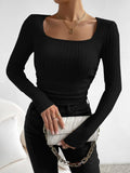 Buy Shein Ezwear Square Neck Ruched Side Crop Tee in Pakistan