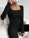 Buy Shein Ezwear Square Neck Ruched Side Crop Tee in Pakistan