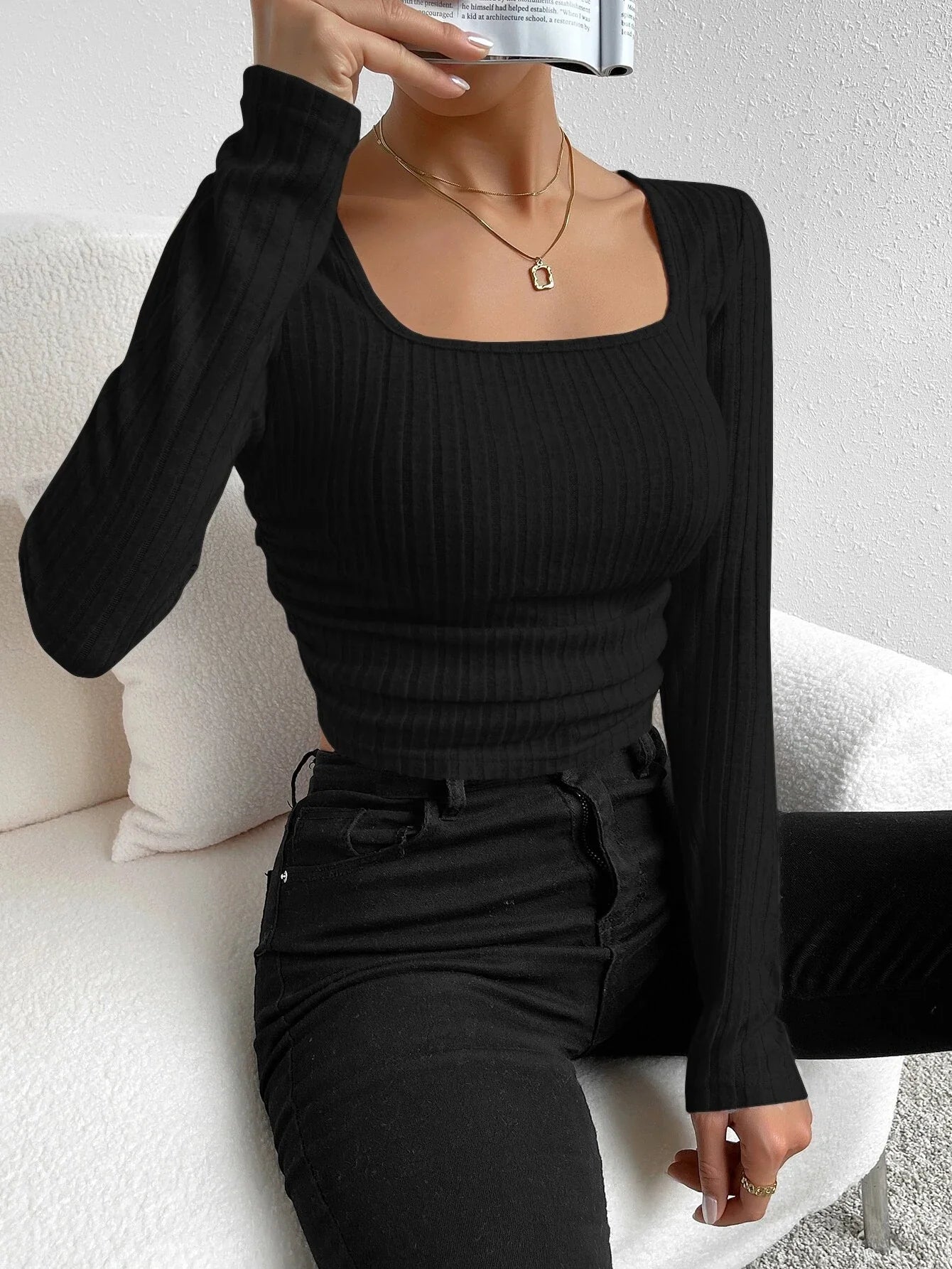 Buy Shein Ezwear Square Neck Ruched Side Crop Tee in Pakistan
