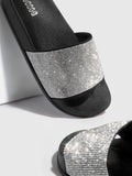 Buy Shein Cuccoo Trending Rhinestone Decor Single Band Slides in Pakistan