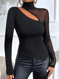 Buy Shein Bae Cut Out Contrast Mesh Asymmetrical Hem Top in Pakistan