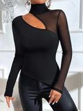 Buy Shein Bae Cut Out Contrast Mesh Asymmetrical Hem Top in Pakistan