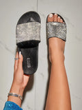 Buy Shein Cuccoo Trending Rhinestone Decor Single Band Slides in Pakistan
