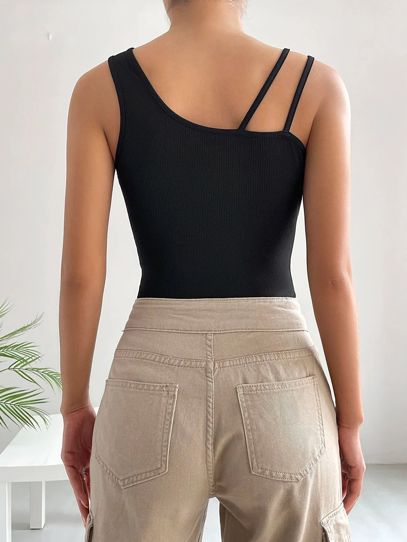 Buy Shein Ezwear Solid Asymmetrical Neck Bodysuit in Pakistan
