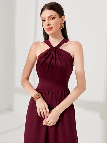 Buy Shein Modely Solid Halter Neck A Line Dress in Pakistan