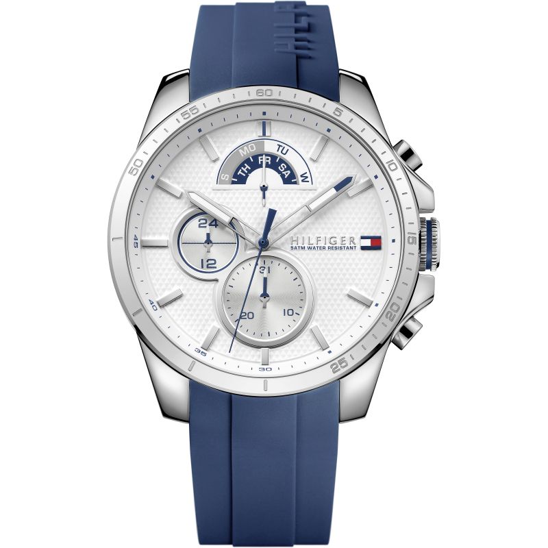 Buy Tommy Hilfiger Mens Quartz Blue Silicone Strap White Dial 46mm Watch - 1791349 in Pakistan