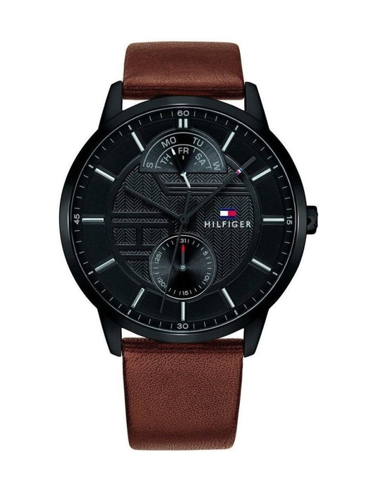 Buy Tommy Hilfiger Mens Quartz Leather Strap Black Dial 44mm Watch - 1791604 in Pakistan