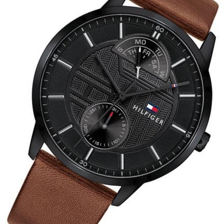 Buy Tommy Hilfiger Mens Quartz Leather Strap Black Dial 44mm Watch - 1791604 in Pakistan