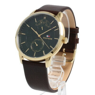 Buy Tommy Hilfiger Mens Quartz Brown Leather Strap Green Dial 41mm Watch - 1791607 in Pakistan