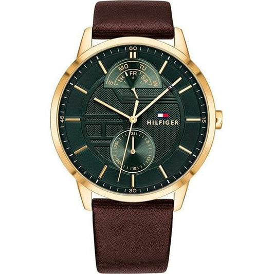 Buy Tommy Hilfiger Mens Quartz Brown Leather Strap Green Dial 41mm Watch - 1791607 in Pakistan