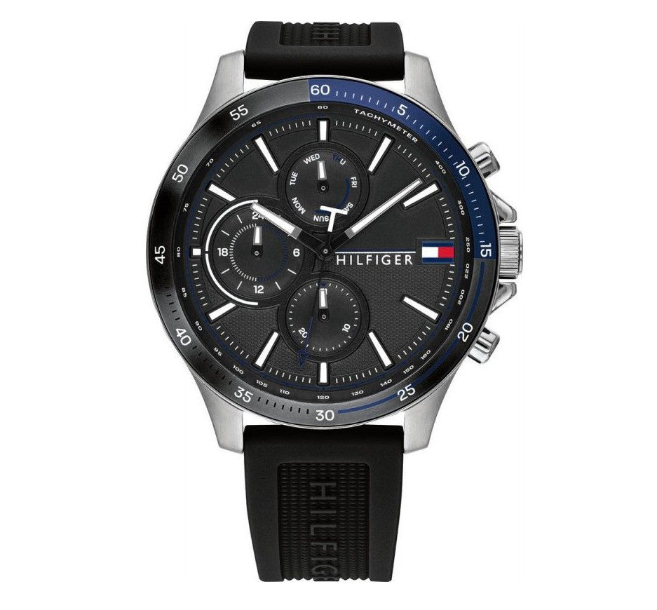 Buy Tommy Hilfiger Mens Quartz Silicone Strap Black Dial 46mm Watch - 1791724 in Pakistan