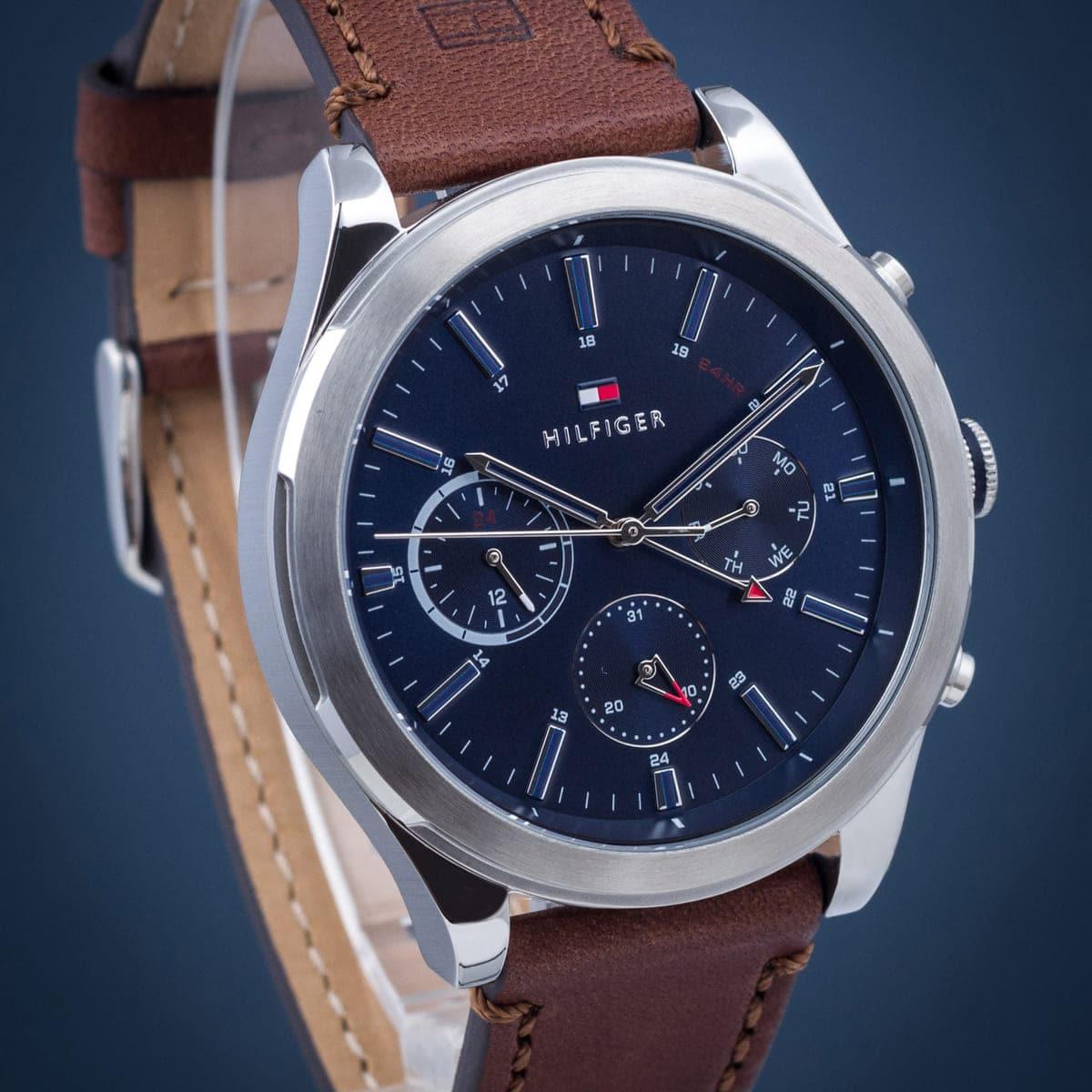 Buy Tommy Hilfiger Mens Quartz Brown Leather Strap Blue Dial 44mm Watch - 1791741 in Pakistan
