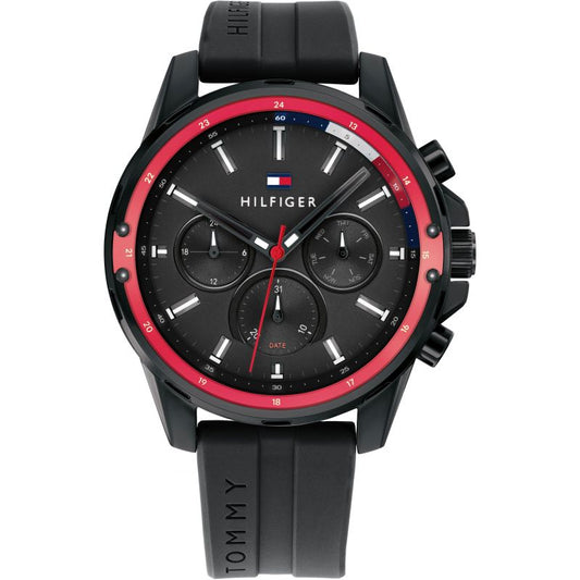 Buy Tommy Hilfiger Mens Quartz Silicone Strap Black Dial 45mm Watch - 1791793 in Pakistan
