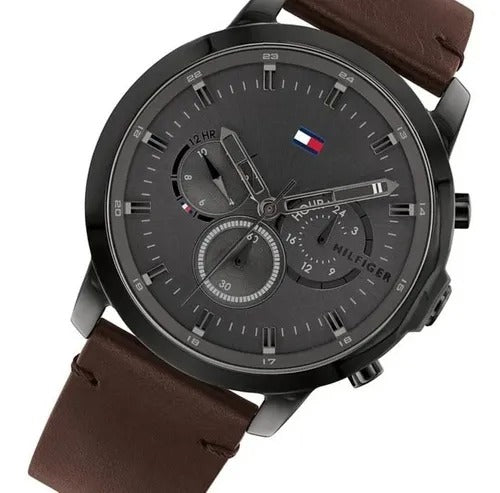 Buy Tommy Hilfiger Mens Quartz Brown Leather Strap Grey Dial 46mm Watch - 1791799 in Pakistan