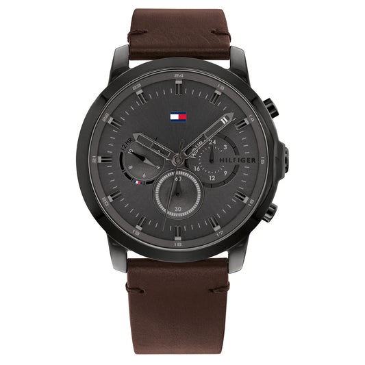 Buy Tommy Hilfiger Mens Quartz Brown Leather Strap Grey Dial 46mm Watch - 1791799 in Pakistan