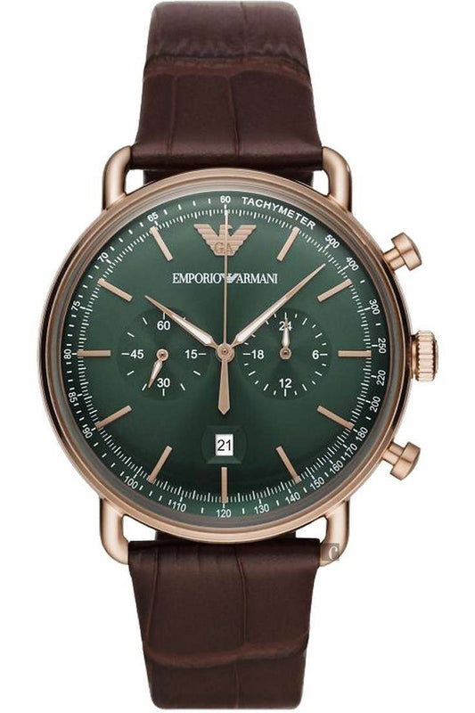 Buy Emporio Armani Men's Quartz Leather Strap Green Dial 43mm Watch AR11334 in Pakistan