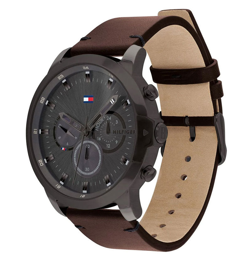 Buy Tommy Hilfiger Mens Quartz Brown Leather Strap Grey Dial 46mm Watch - 1791799 in Pakistan